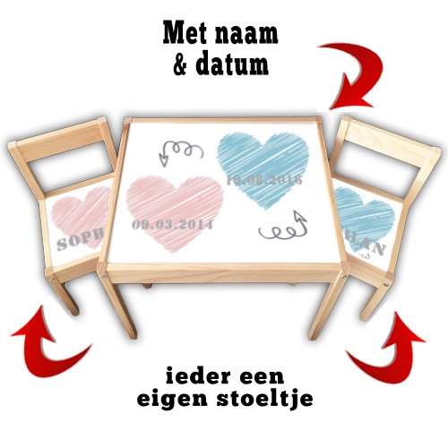 Tafel en stoel big heart | Kindertafel en stoel met naam | Kraamkado