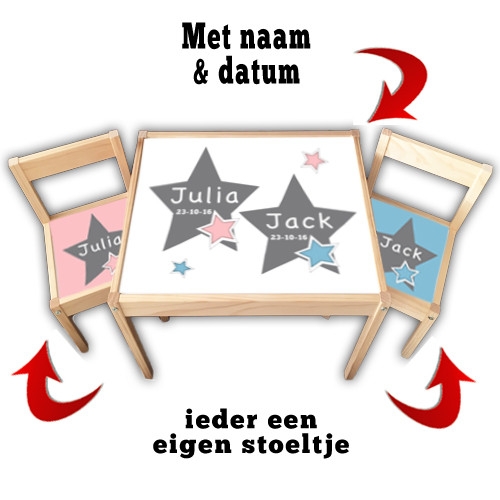 Kinderstoeltje met tafel set sterren | Kraamcadeau | Geboortestoeltje