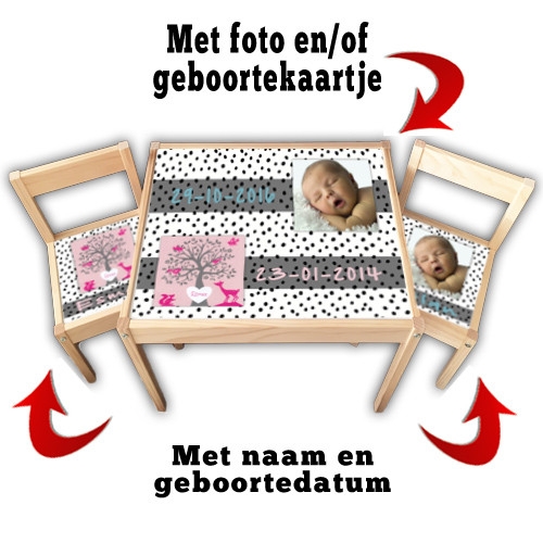 Tafel en stoel set stippen | Kindertafel en stoeltje met naam