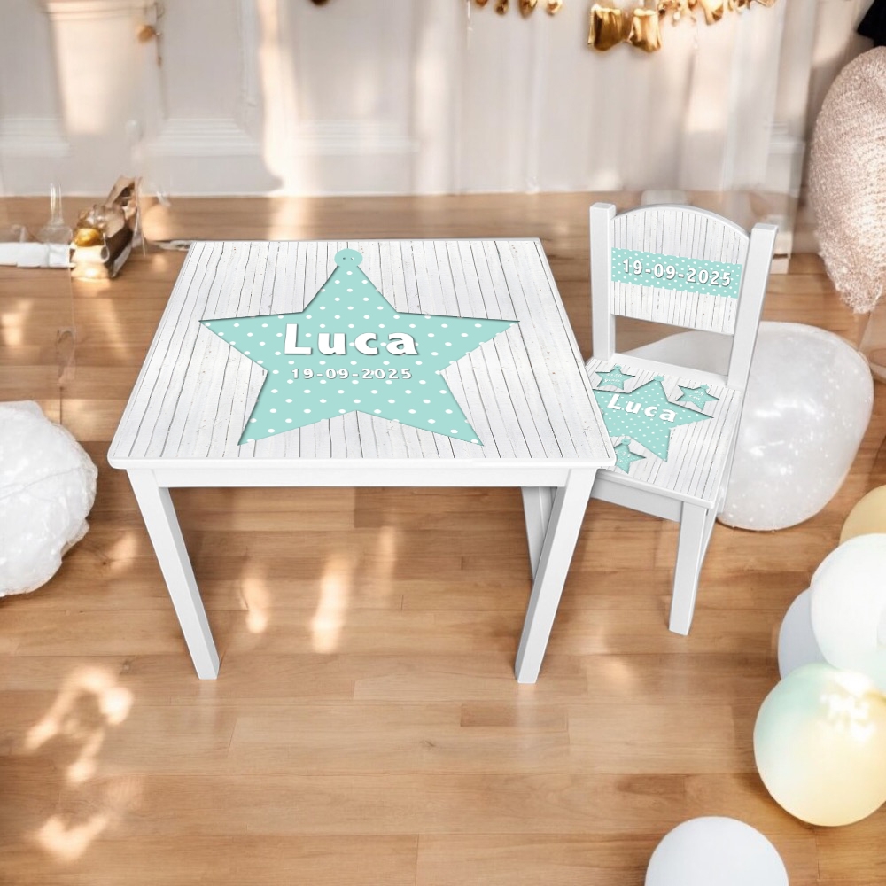 Tafel en stoel 3d ster | Kindertafel en stoeltje met naam | Kraamkado