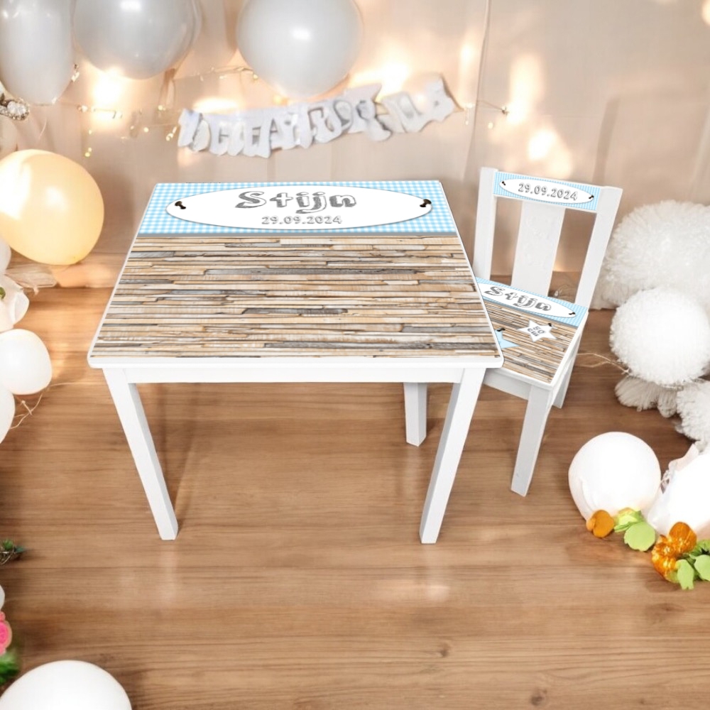 Tafel en stoel bordje | Kindertafel en stoeltje met naam | Kraamcadeau