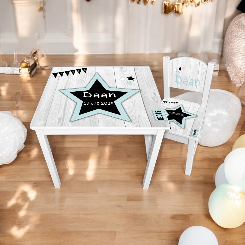 Tafel en stoel ster hout| Kindertafel en stoeltje met naam | Kraamkado