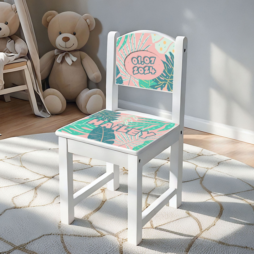Kinderstoeltje met naam bladeren | Kraamcadeau met naam |Geboortestoel