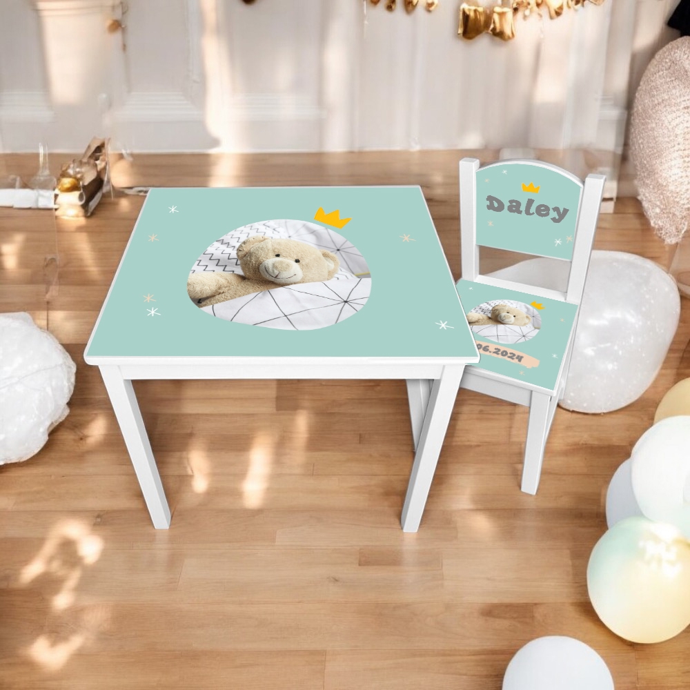 Tafel en stoel knuffelbeer |Kindertafel stoeltje met naam |Kraamcadeau