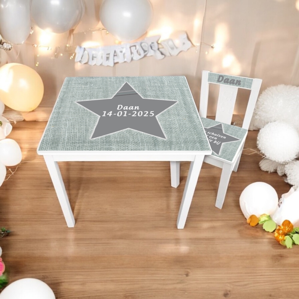 Tafel en stoel ster | Kindertafel en stoeltje met naam | Kraamcadeau