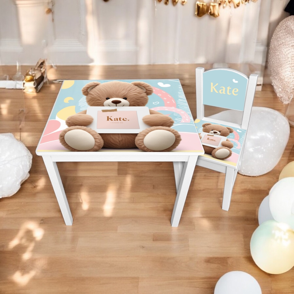 Tafel en stoel beer | Kindertafel en stoeltje met naam | Kraamkado