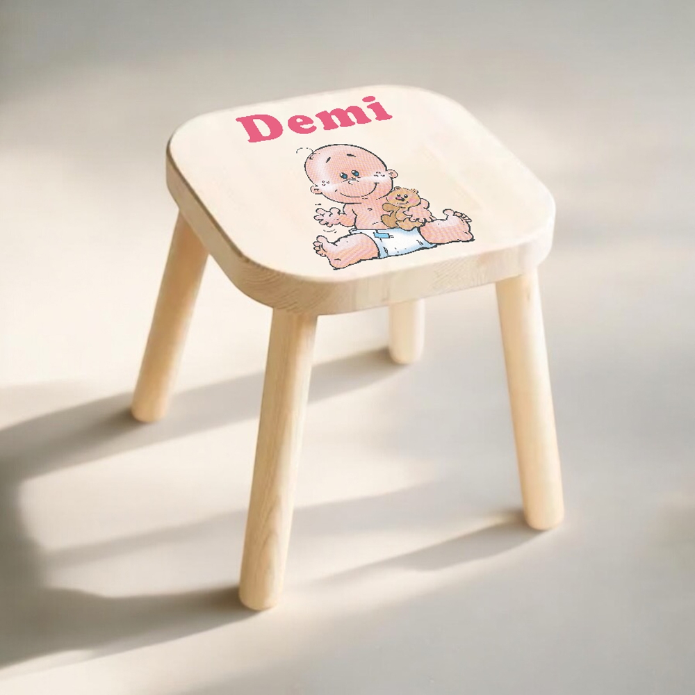 Krukje met naam baby | Kinderkruk | Kraamcadeau met naam | Hout krukje