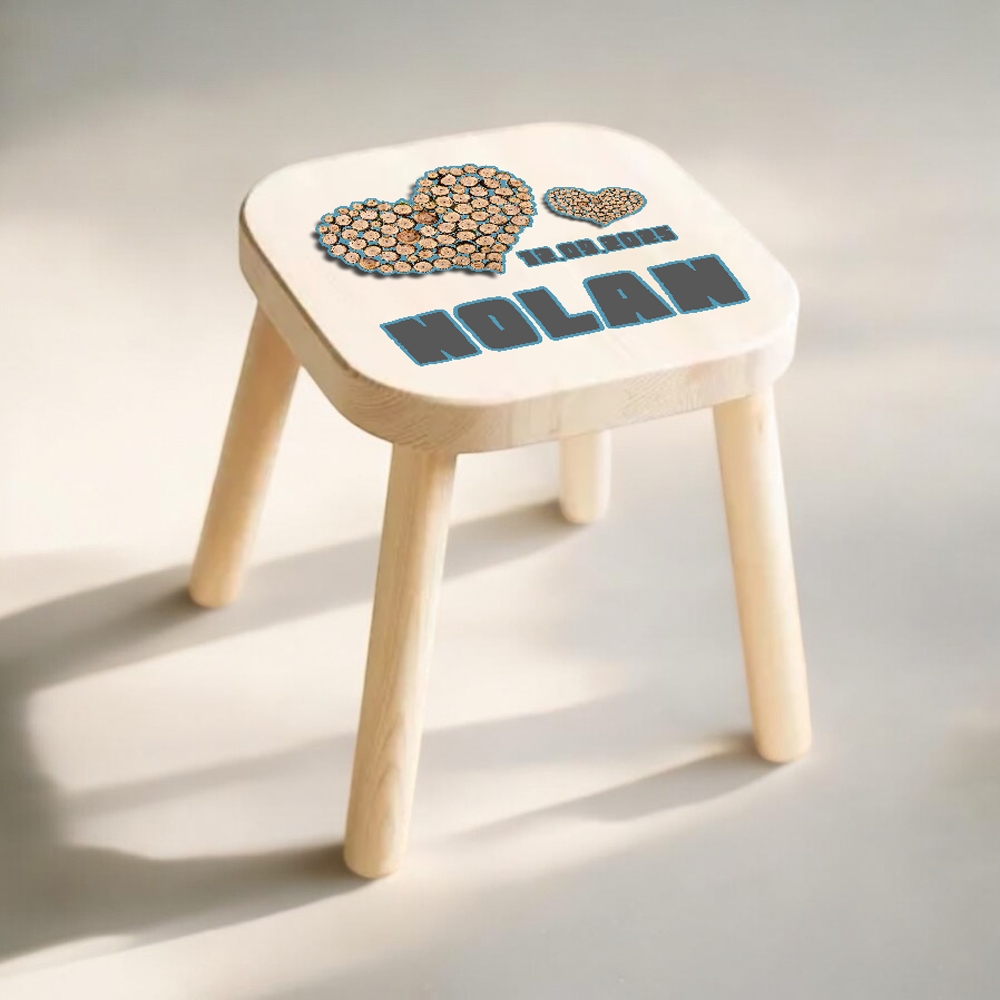 Krukje met naam houten hart | Kinderkrukje | Kraamcadeau met naam