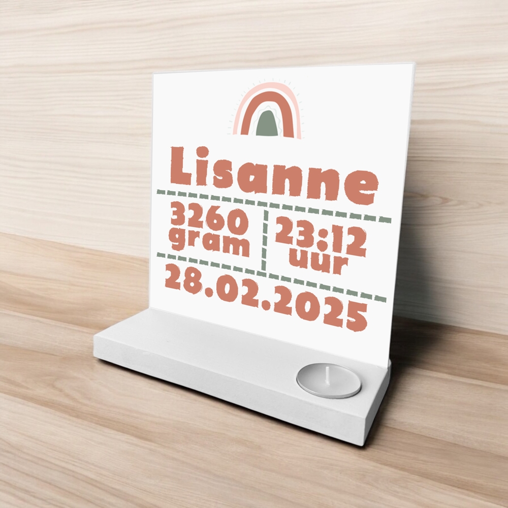 Houten standaard met geboorte informatie | Foto op hout | Kraamcadeau