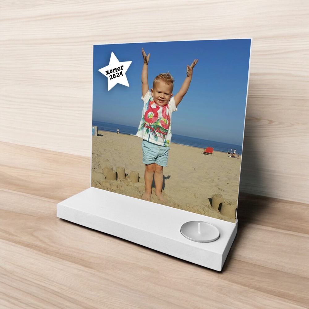 Houten standaard met foto | Foto op hout | Geboortecadeau