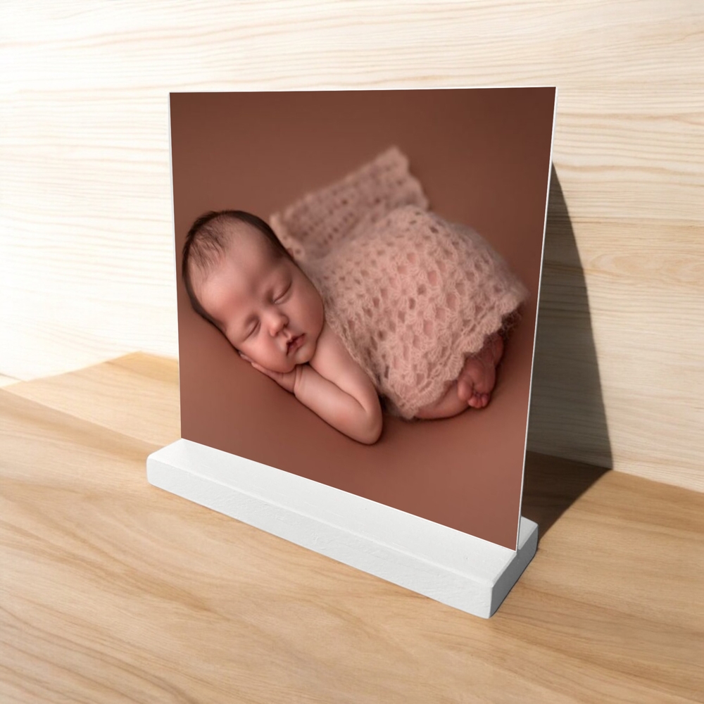 Houten standaard met foto | Print op hout | Kraamcadeau