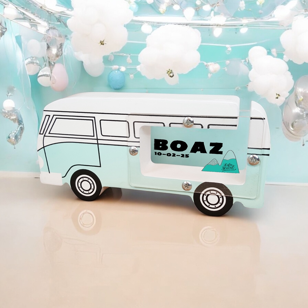 Spaarpot VW met naam | Kraamcadeau met naam | Houten kinderspaarpot