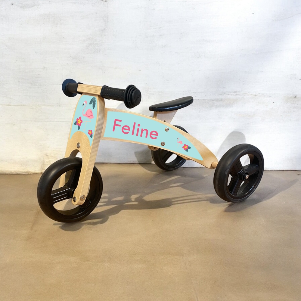 Loopfiets 2 in 1 met naam flamingo | Loopfiets 1 jaar | Kado met naam