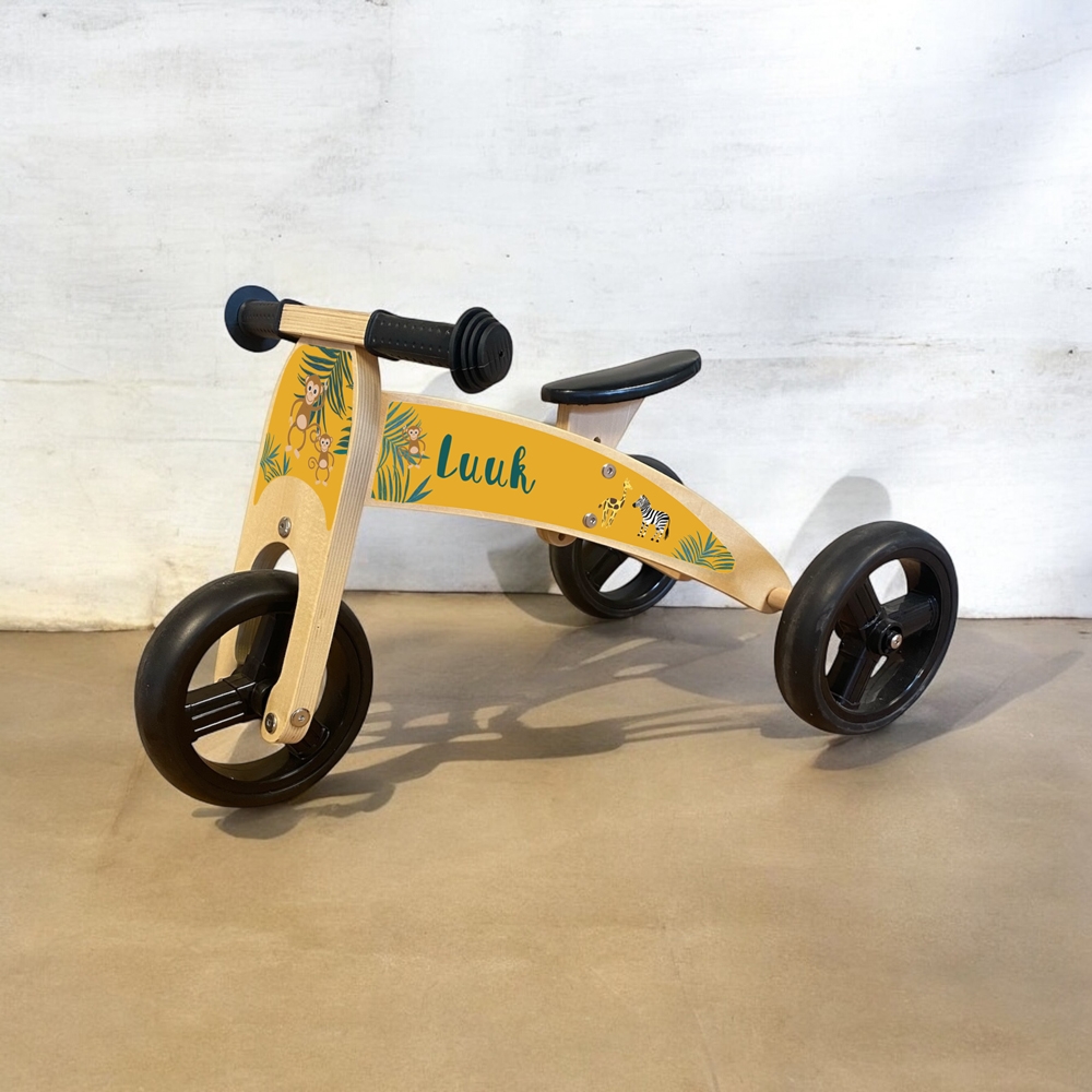 Loopfiets 2 in 1 met naam jungle | Loopfiets 1 jaar | Driewieler