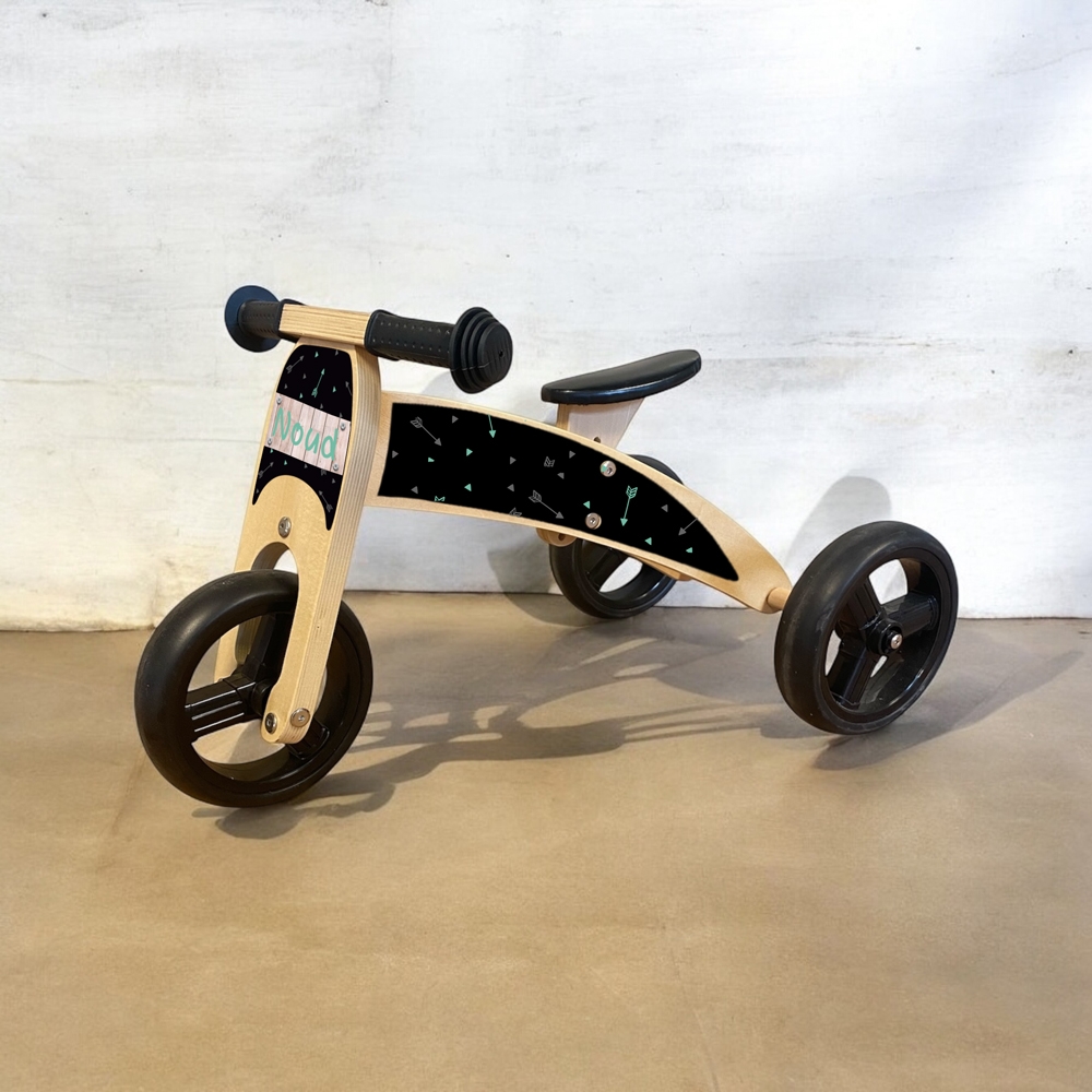 Loopfiets 2 in 1 met naam hout bord | Loopfiets 1 jaar | Driewieler