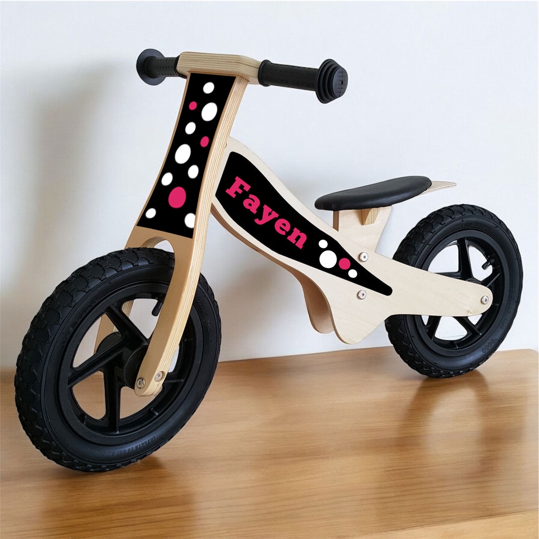 Loopfiets met naam ballen | Houten loopfiets | Loopfiets 2 jaar