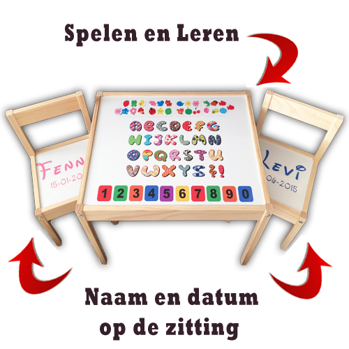 Tafel en stoel set | Kindertafel en 2 stoeltjes met naam | Kraamcadeau