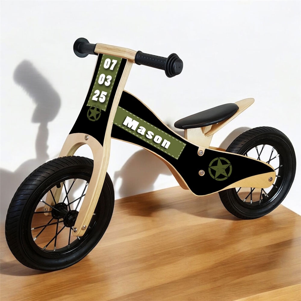 Loopfiets met naam labels | Houten loopfiets | Loopfiets 2 jaar