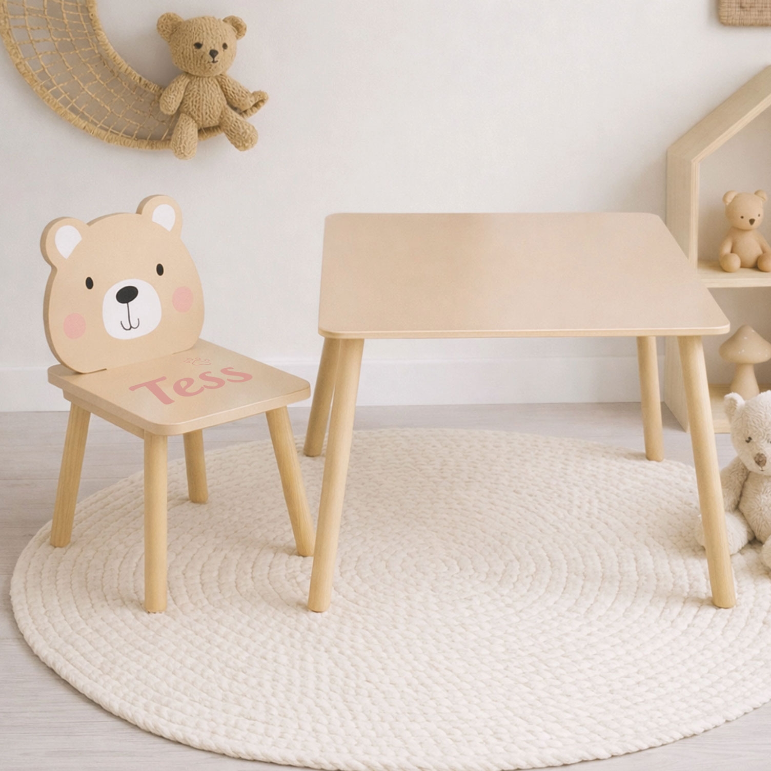 Tafel en berenstoeltje | Kraamcadeau met naam | Kinderstoel met naam